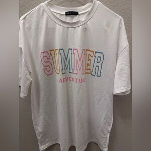 SHEIN Summer Adventure Tee - White with Multicolor Print